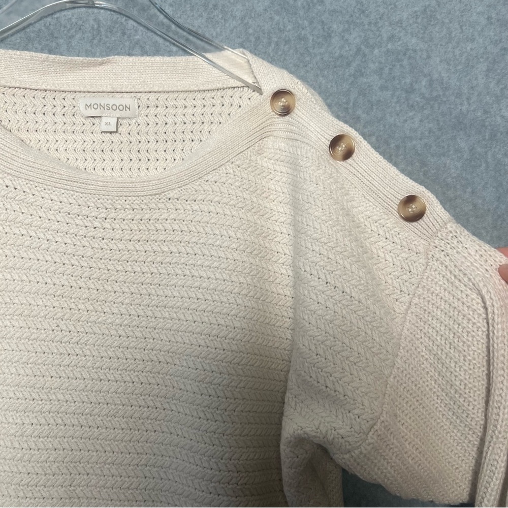 Monsoon Women’s Cream Button-Detail Women's Knit Sweater Size XL - Picture 4 of 7